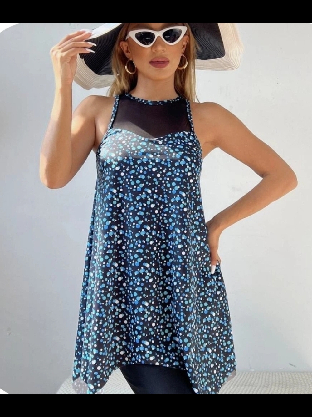 Swimsuits For All Black Swimsuit with Blue, Teal & White Dot Print New With Tags